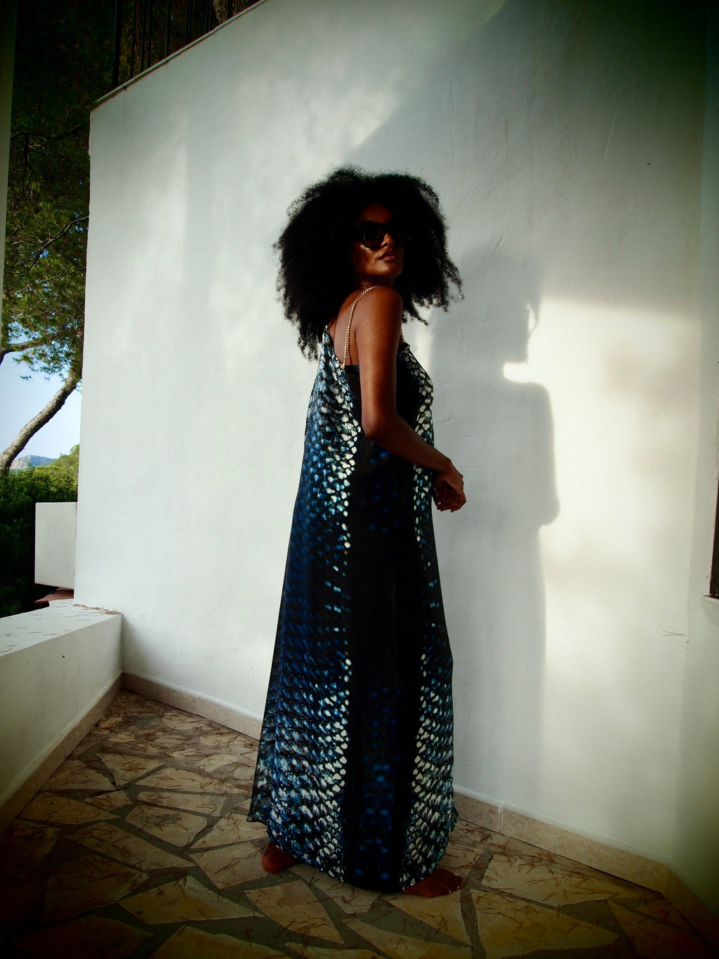 Ava Silk Kaftan - Indigo Skylla Print