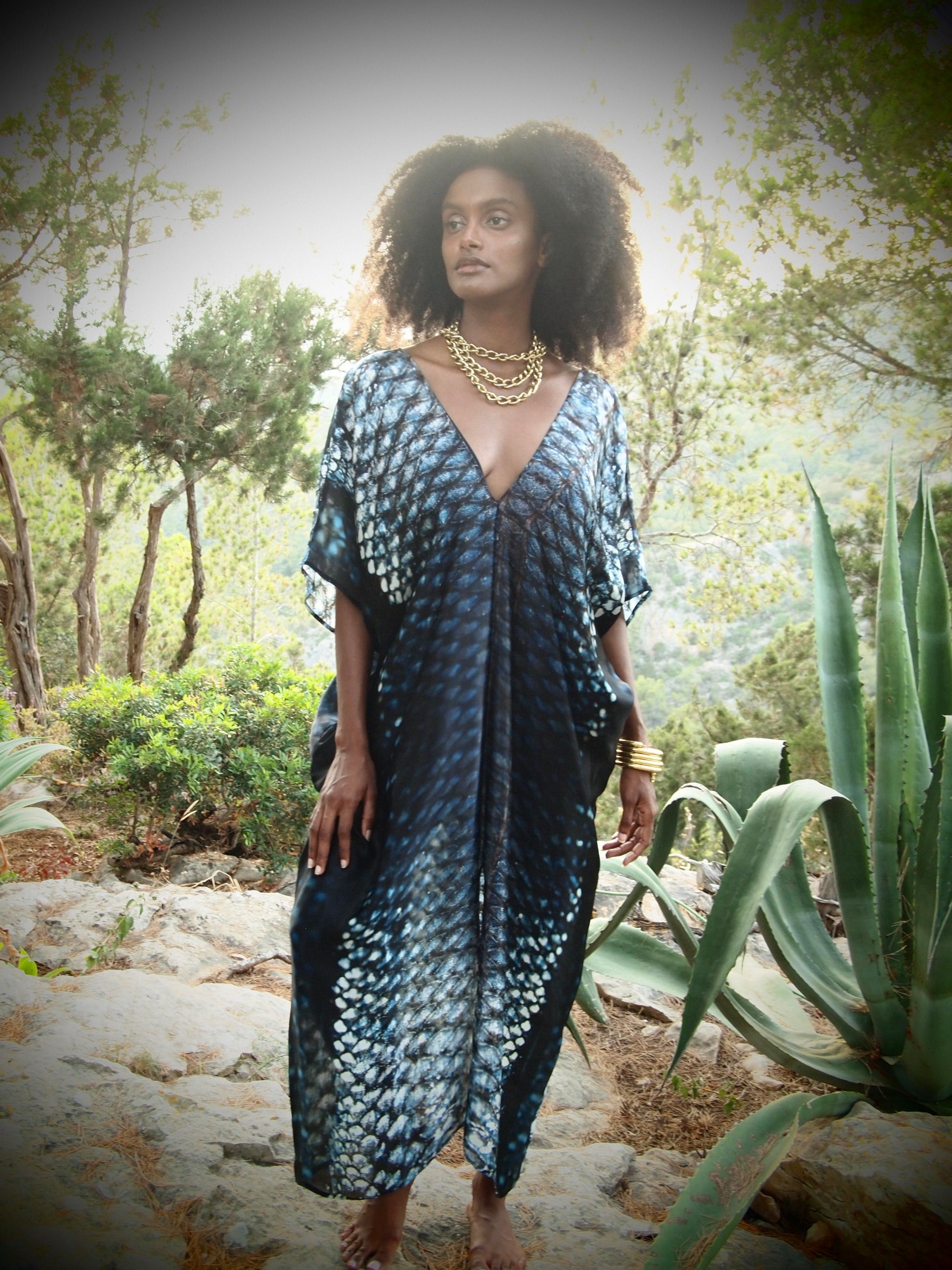 Boheme Silk Kaftan - Indigo Skylla