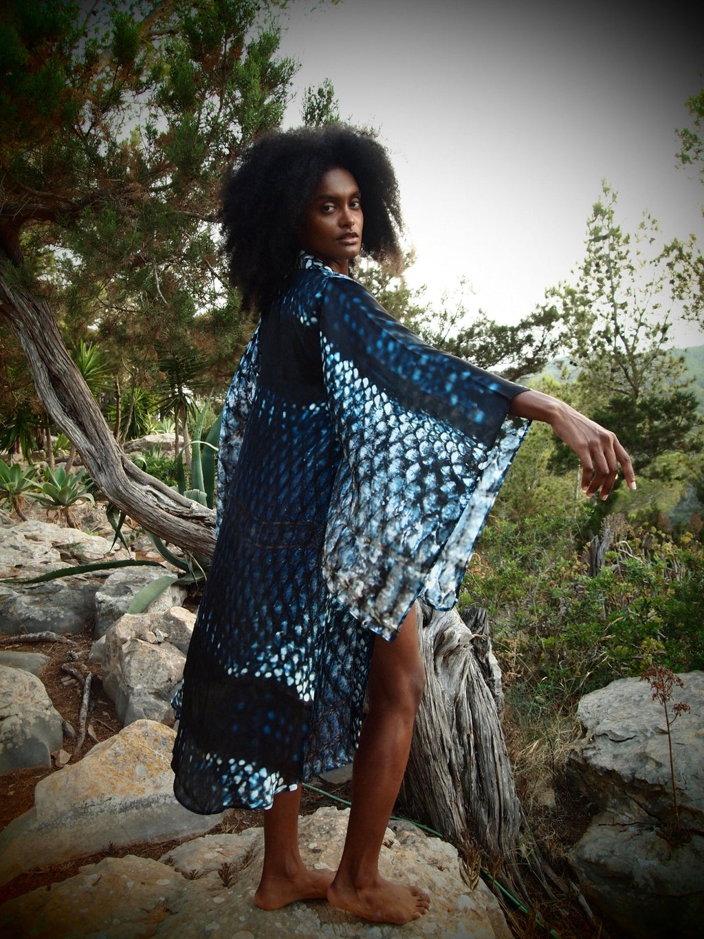 Bedouin Silk Kimono (Short) - Indigo Skylla
