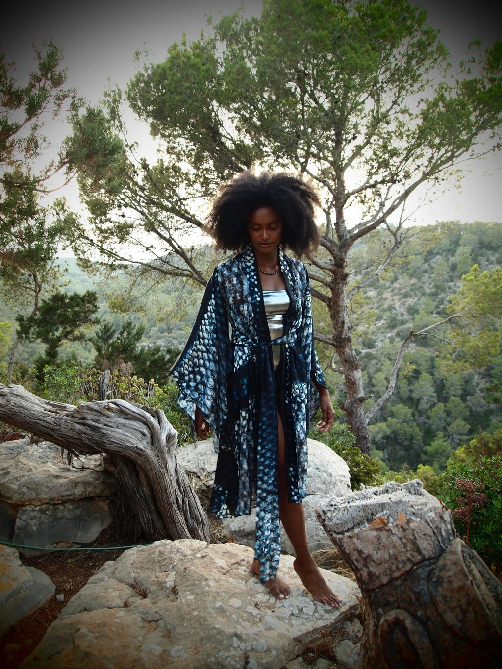 Bedouin Silk Kimono (Short) - Indigo Skylla