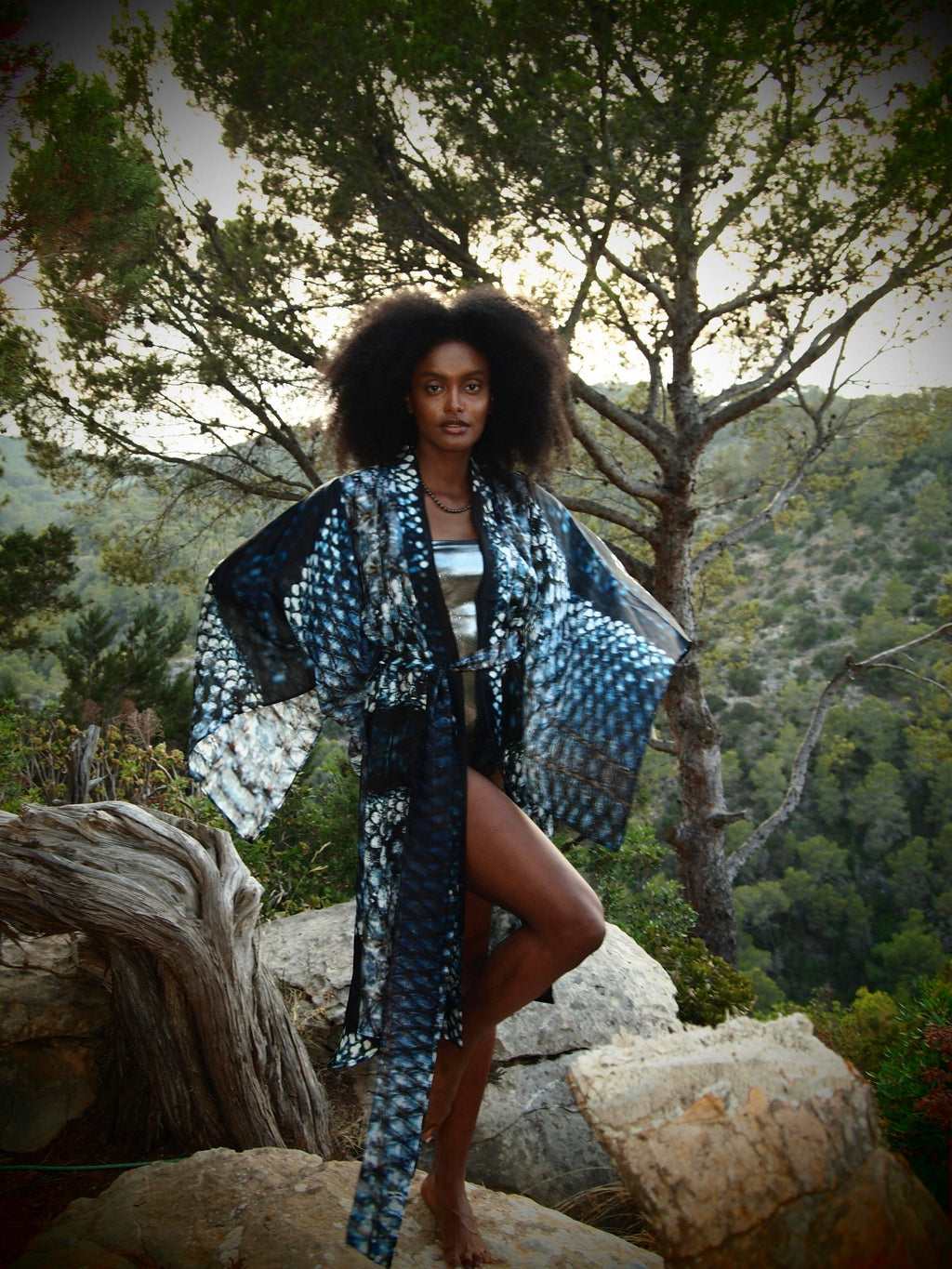 Bedouin Silk Kimono (Short) - Indigo Skylla