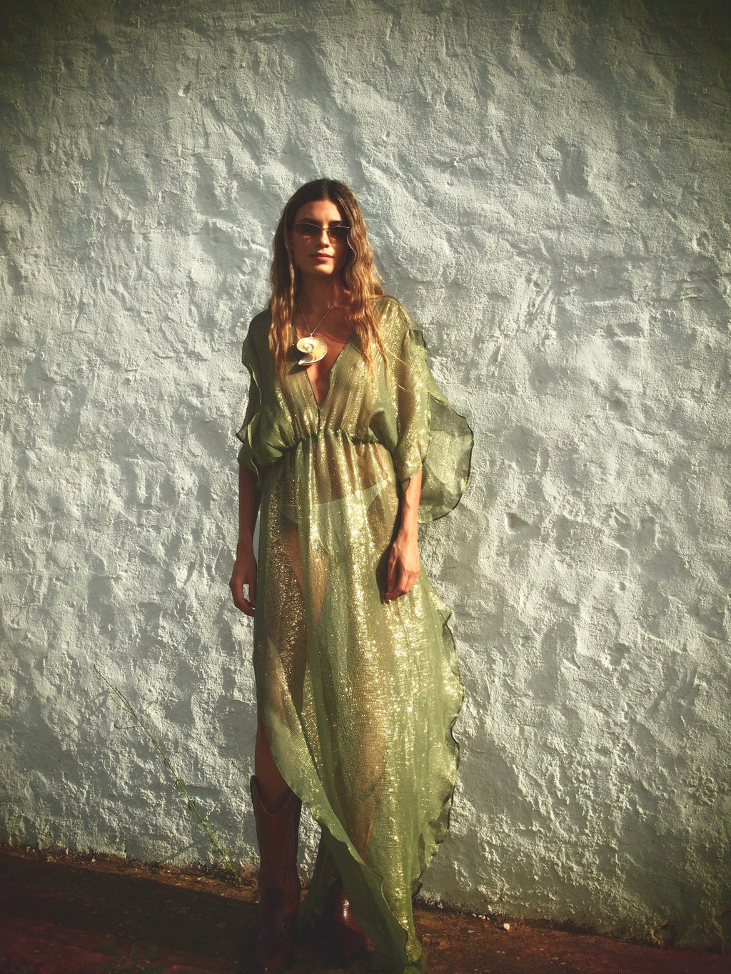 Metallic Venus Kaftan - Sage Green