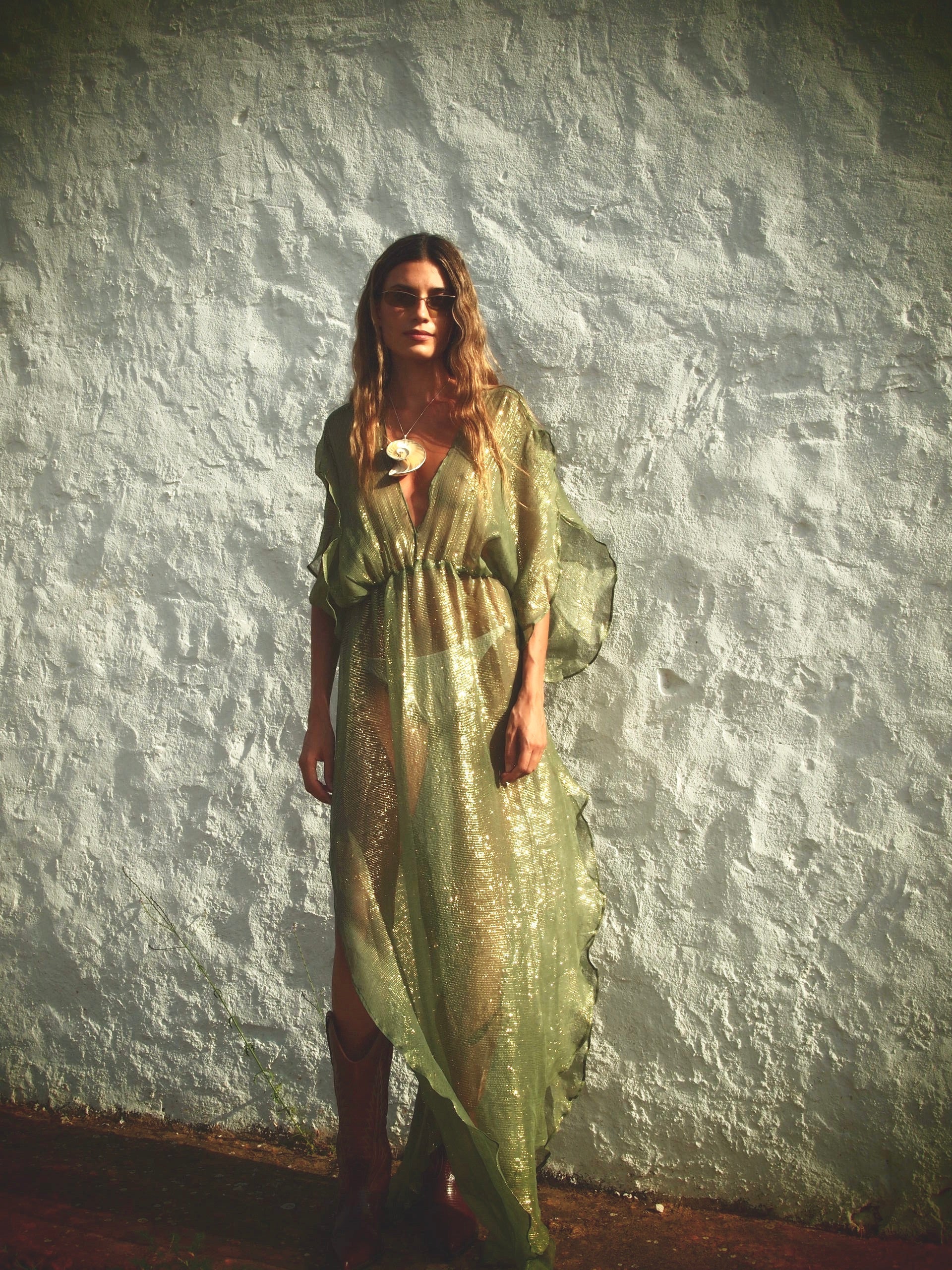 Metallic Venus Kaftan - Sage Green