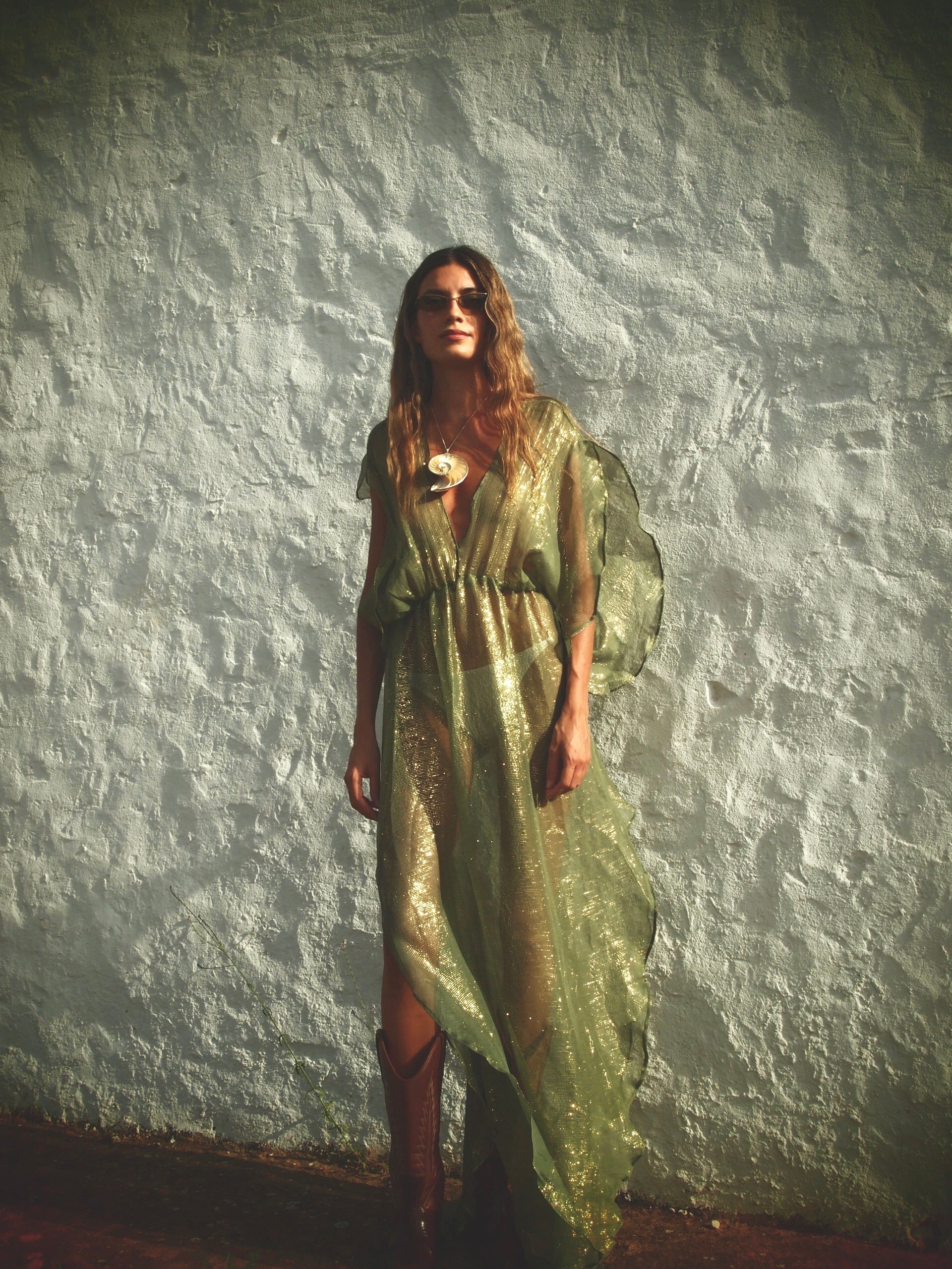 Metallic Venus Kaftan - Sage Green