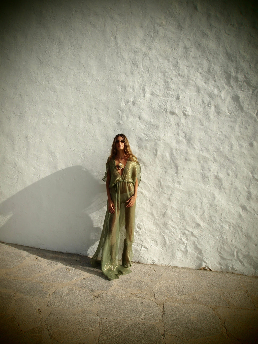 Metallic Venus Kaftan - Sage Green