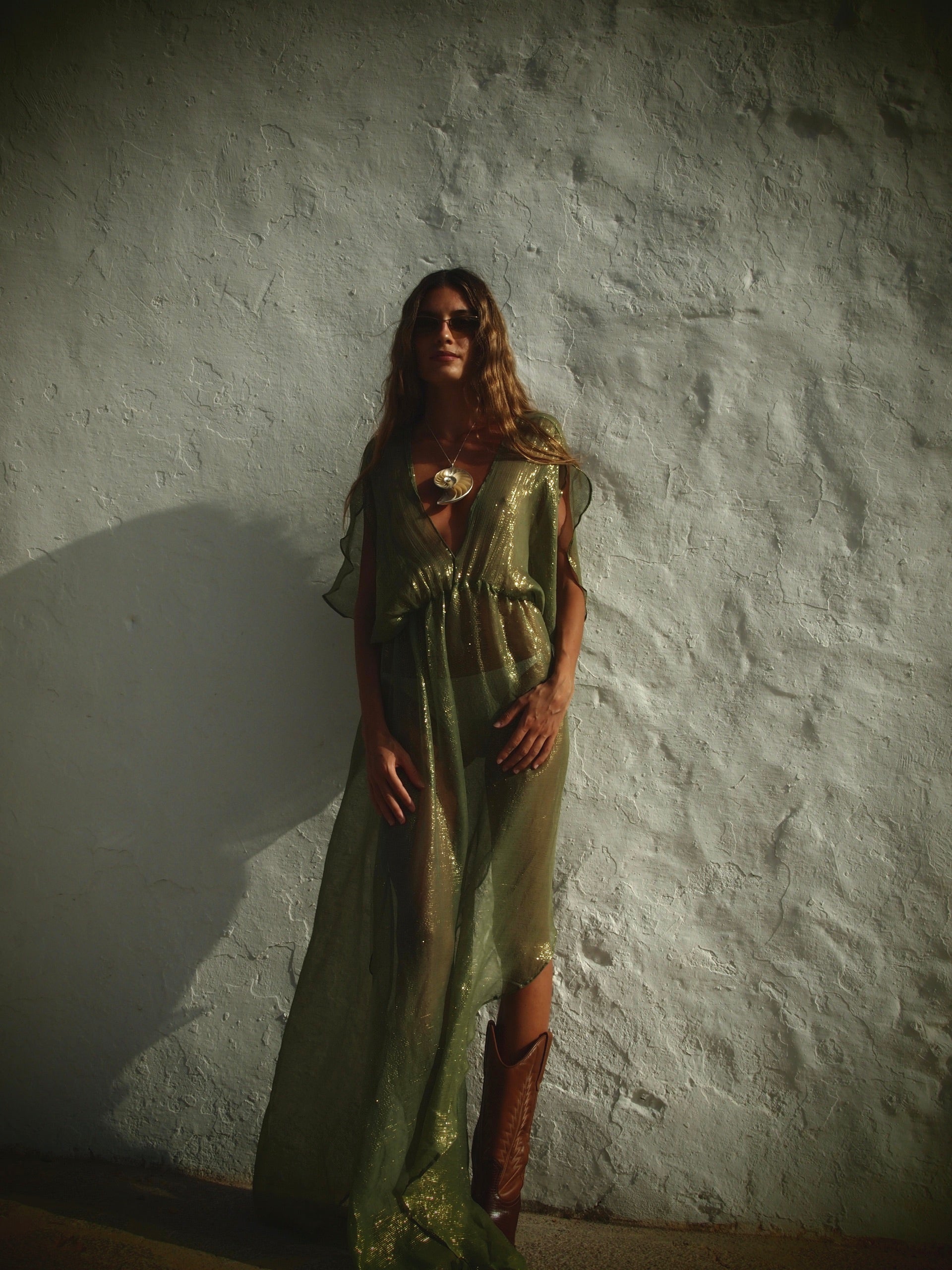 Metallic Venus Kaftan - Sage Green
