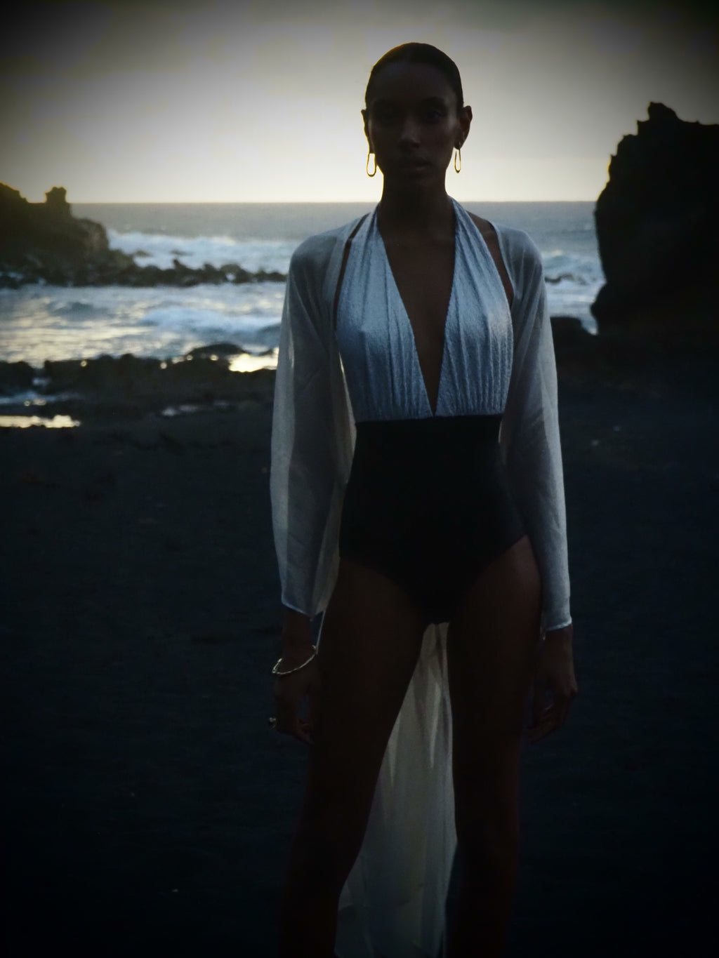 Marilyn Swimsuit in 2-tone Gold Texture and black Metallic