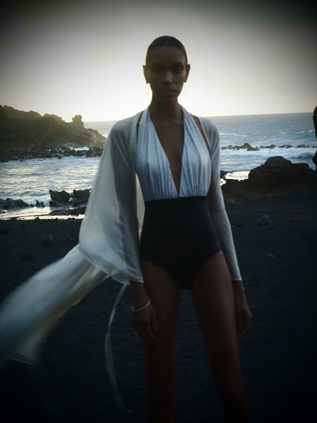 Marilyn Swimsuit in 2-tone Gold Texture and black Metallic