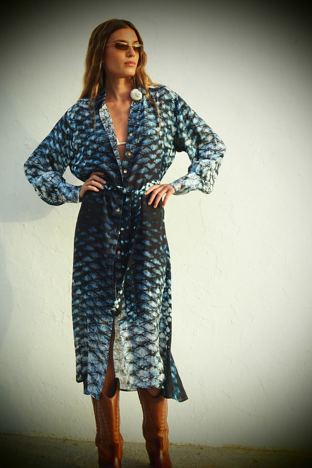 Stevie Shirt dress - Indigo Skylla print