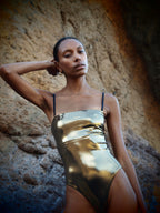 Bond Bandeau Swimsuit Metallic Gold