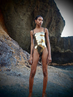 Bond Bandeau Swimsuit Metallic Gold