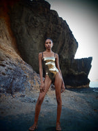 Bond Bandeau Swimsuit Metallic Gold