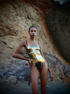 Bond Bandeau Swimsuit Metallic Gold