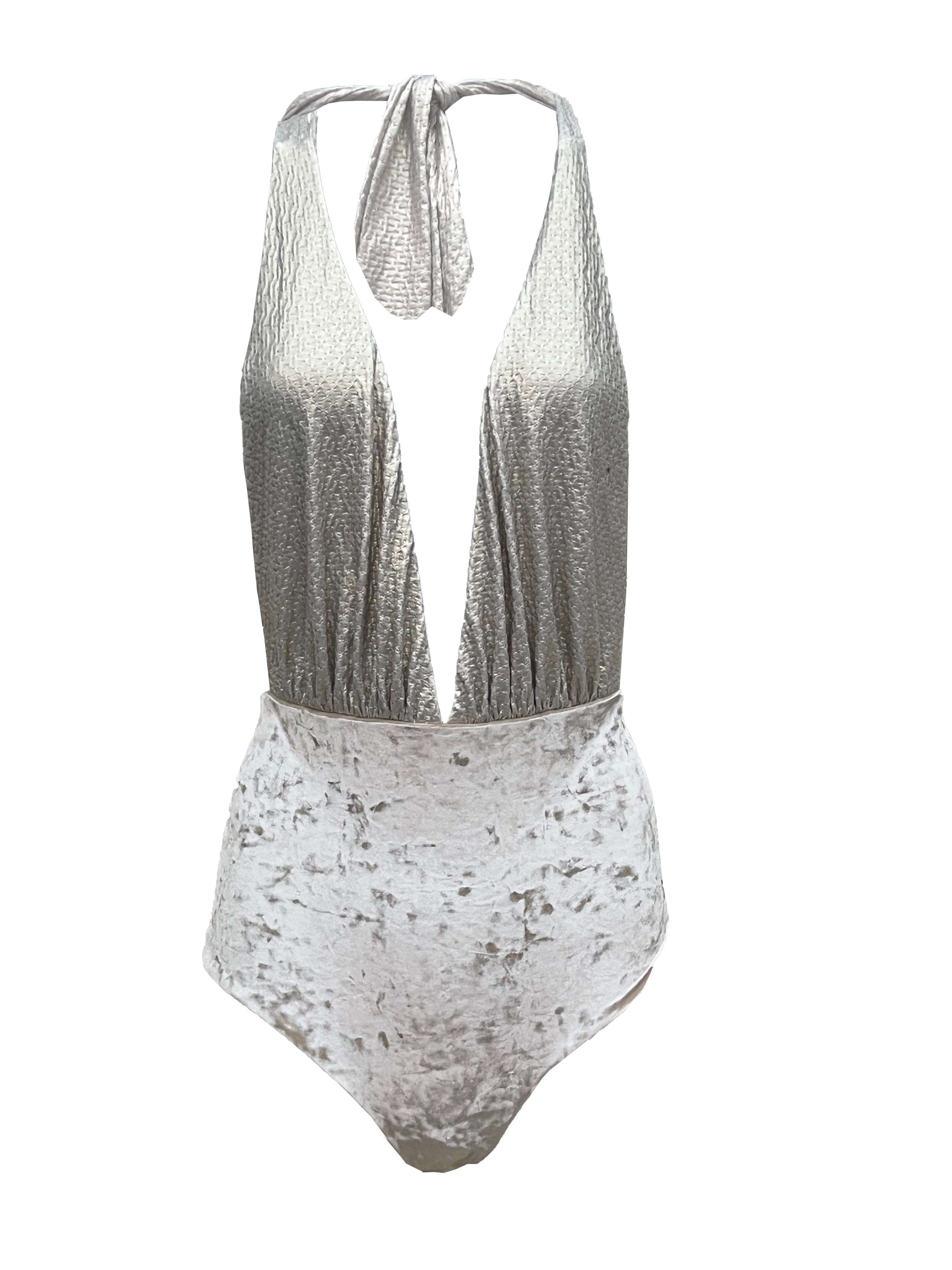 Marilyn Swimsuit in Gold Texture and Oyster Crushed Velvet