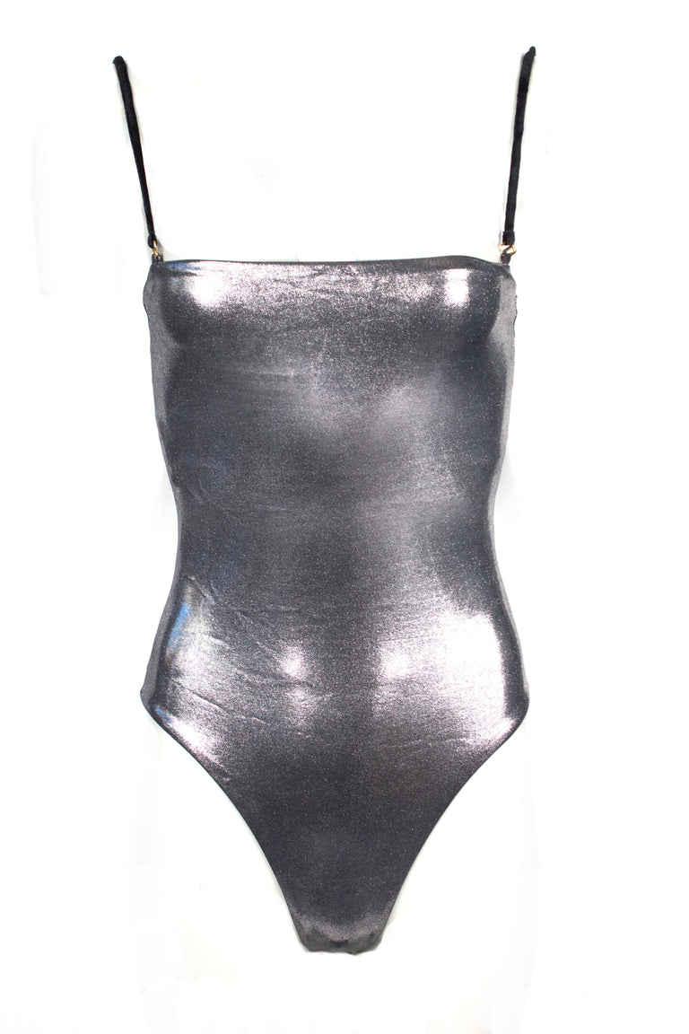 Bond Belted Swimsuit Metallic Chrome