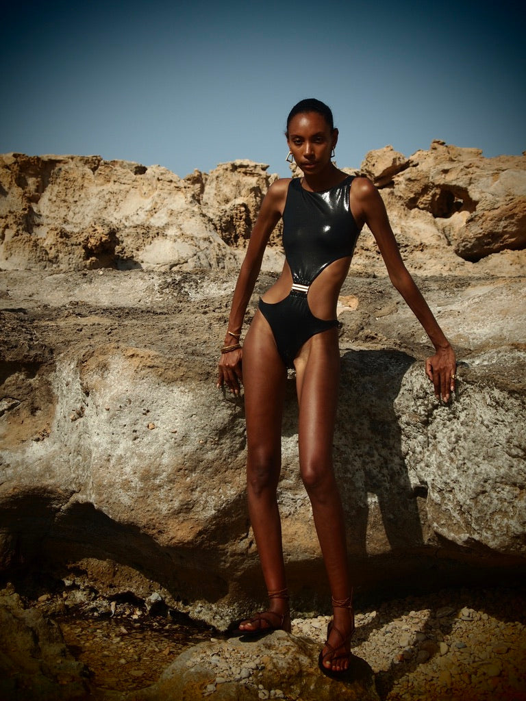 Black Metallic Kaia Cut-out Swimsuit