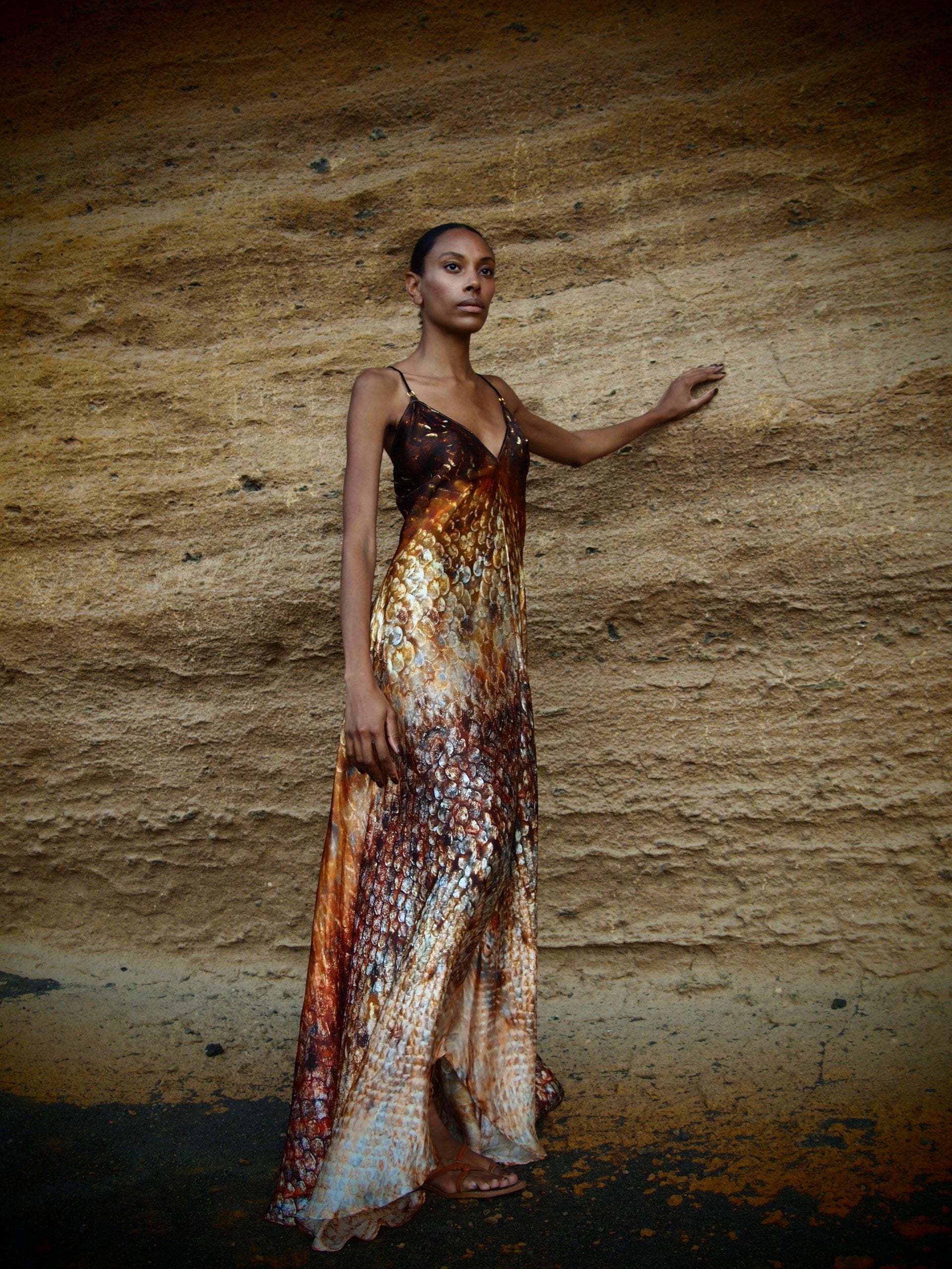 mona swims magma siren print silk maxi dress