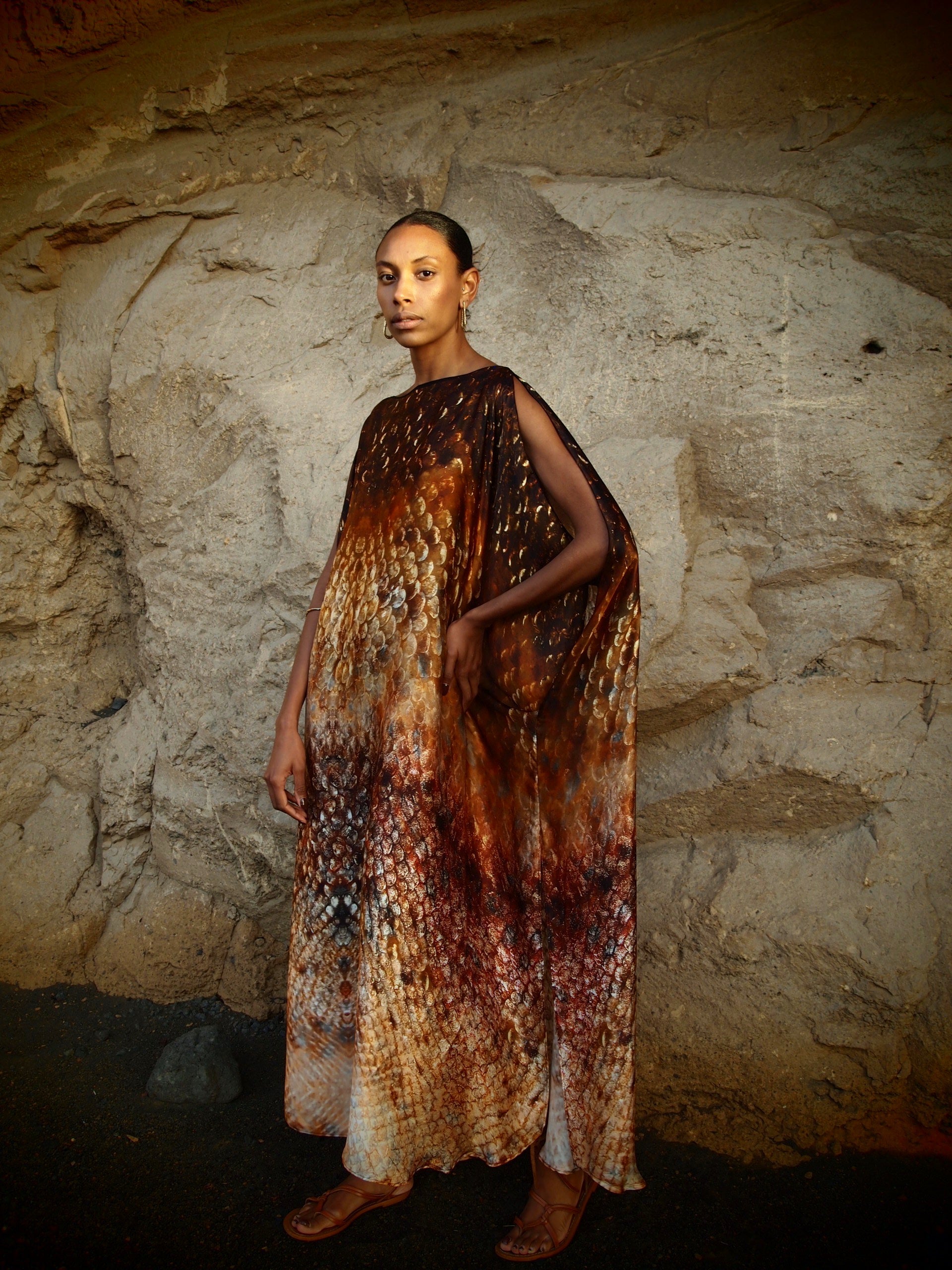 Zandra Silk Kaftan in Magma Siren Print