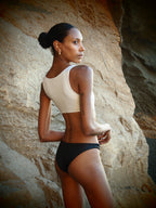 Kaia Cut-out Swimsuit in Gold and Black metallic textures