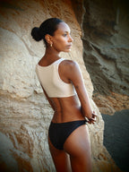 Kaia Cut-out Swimsuit in Gold and Black metallic textures