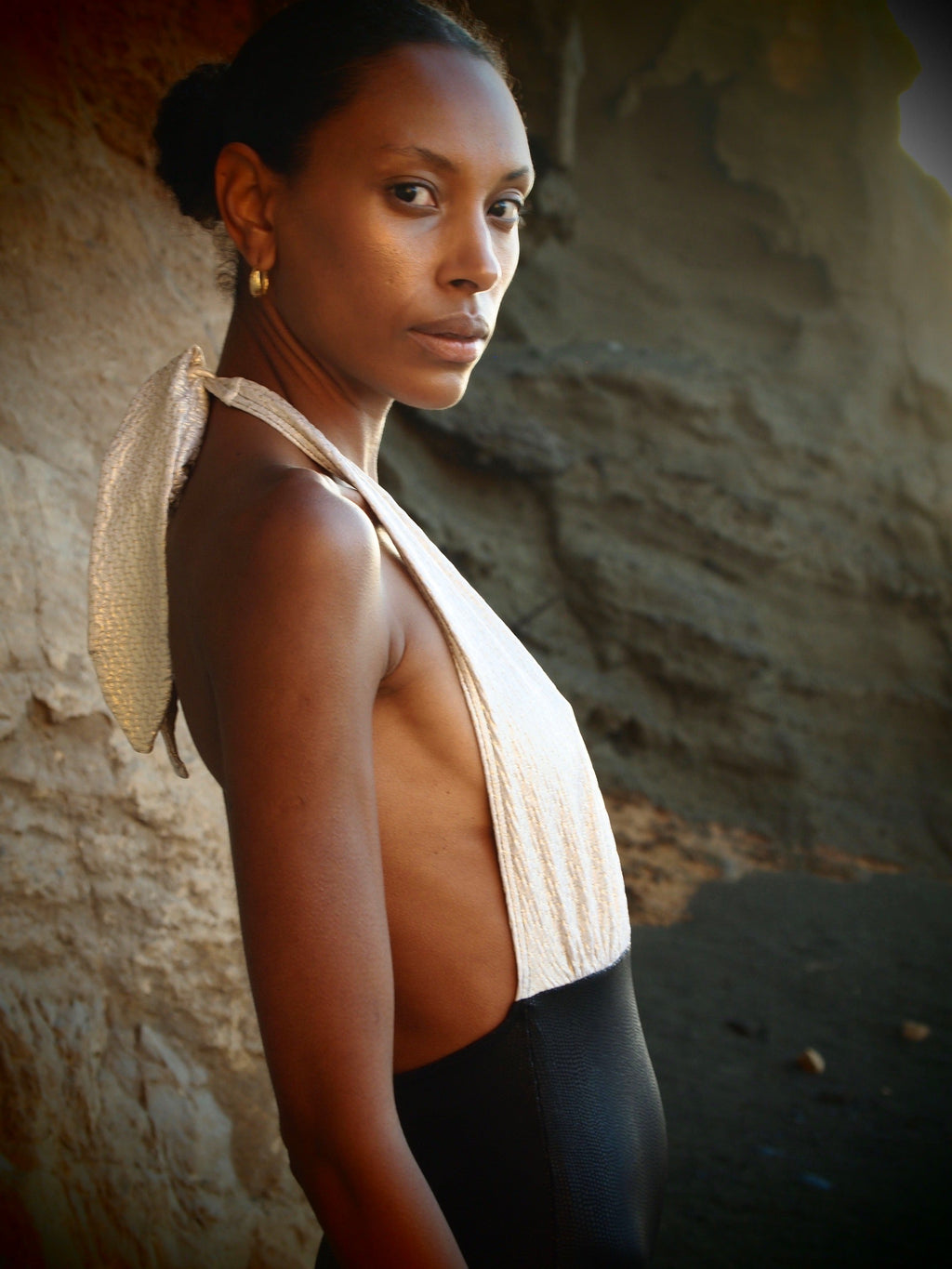 Marilyn Swimsuit in 2-tone Gold Texture and black Metallic