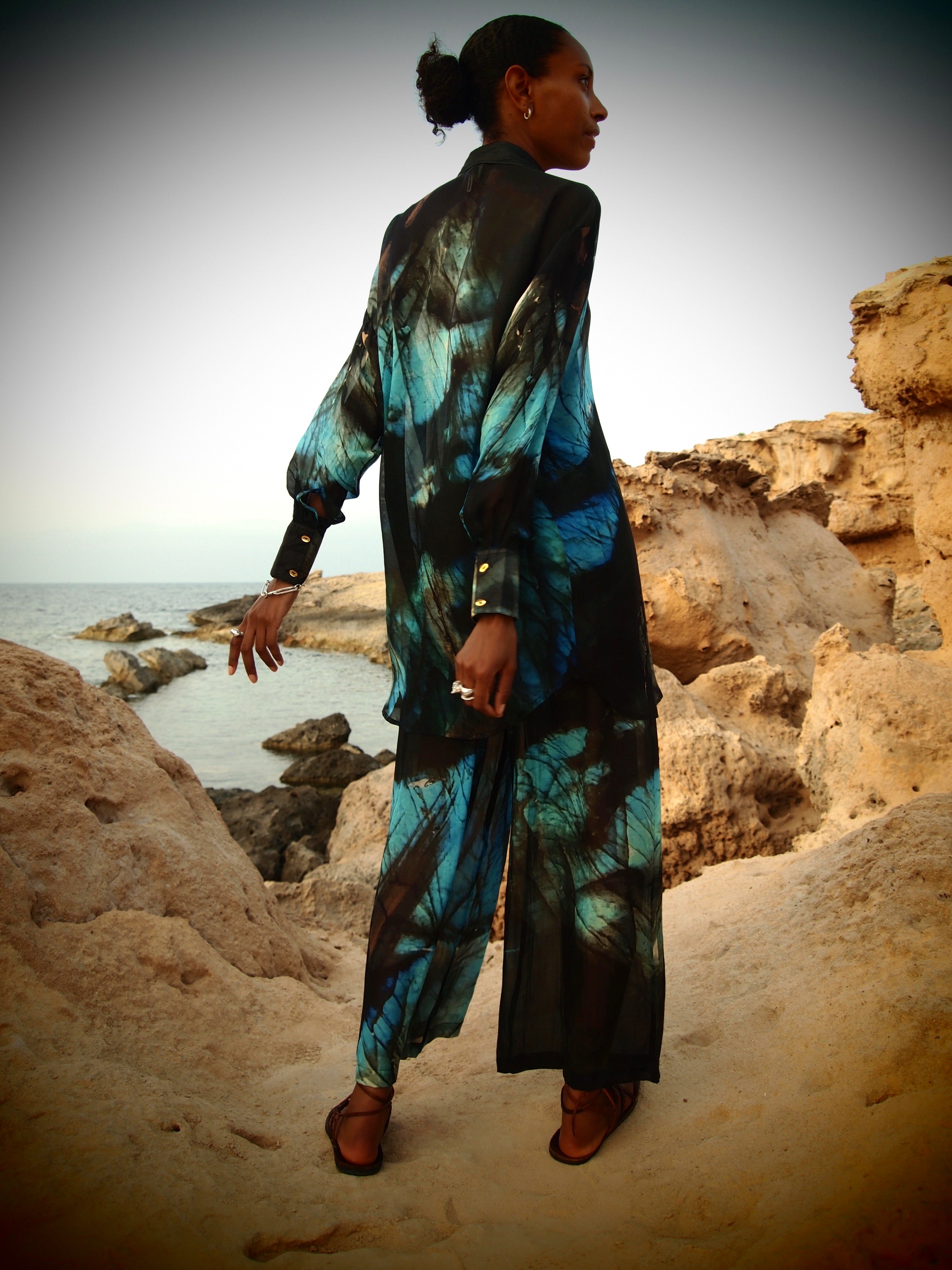 Silk wide-leg Pants in Schiller Print