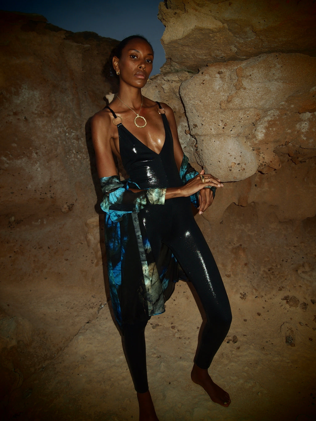 Black Metallic Catsuit