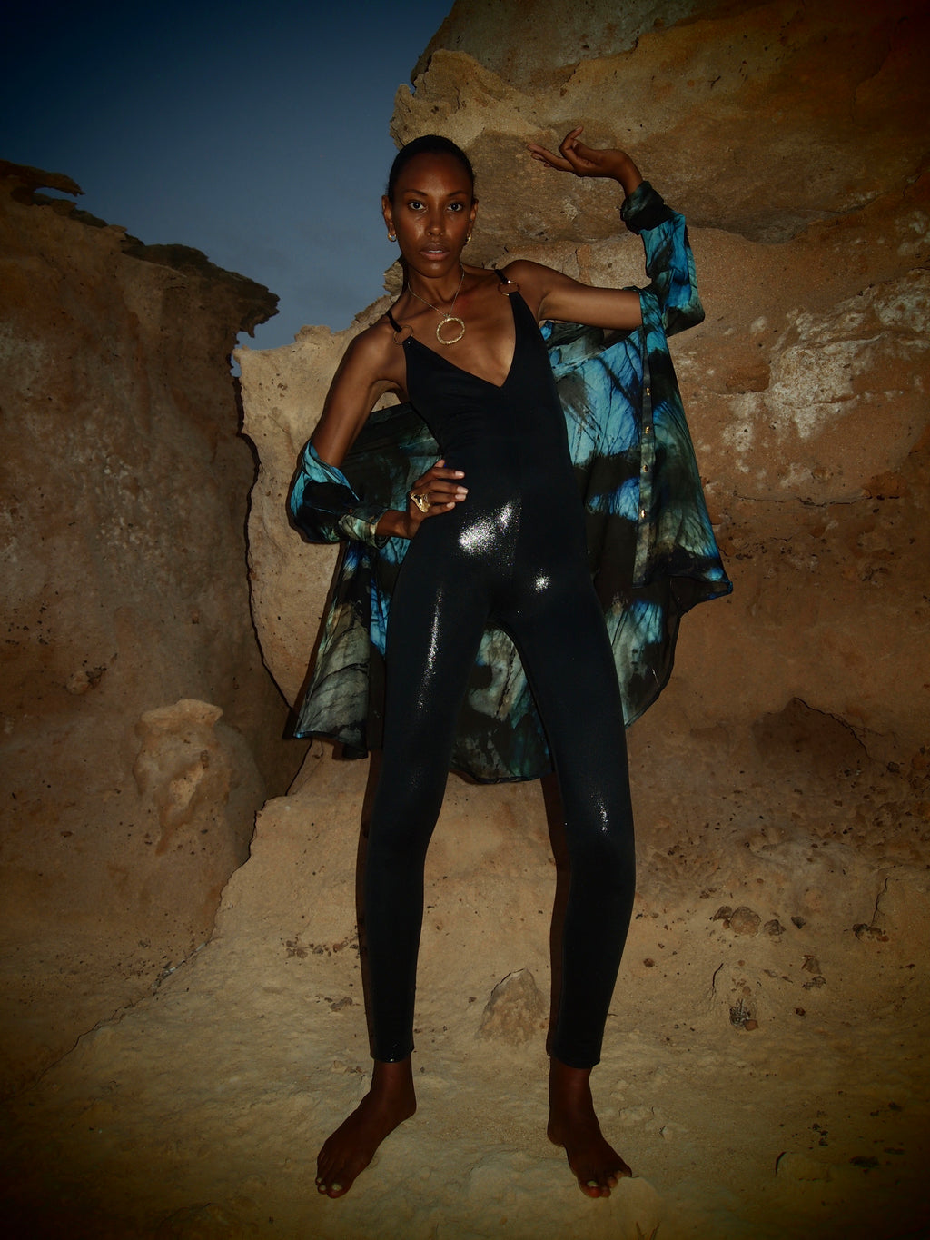 Black Metallic Catsuit