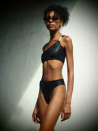 Black Reptilian One-shoulder Bikini Top