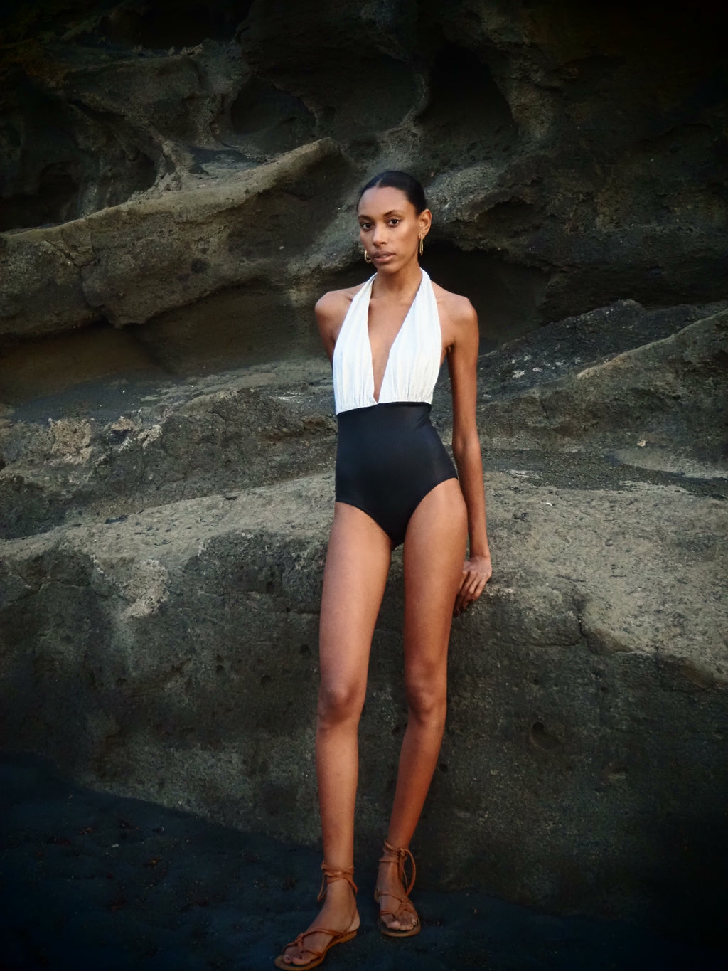 Marilyn Swimsuit in 2-tone Gold Texture and black Metallic