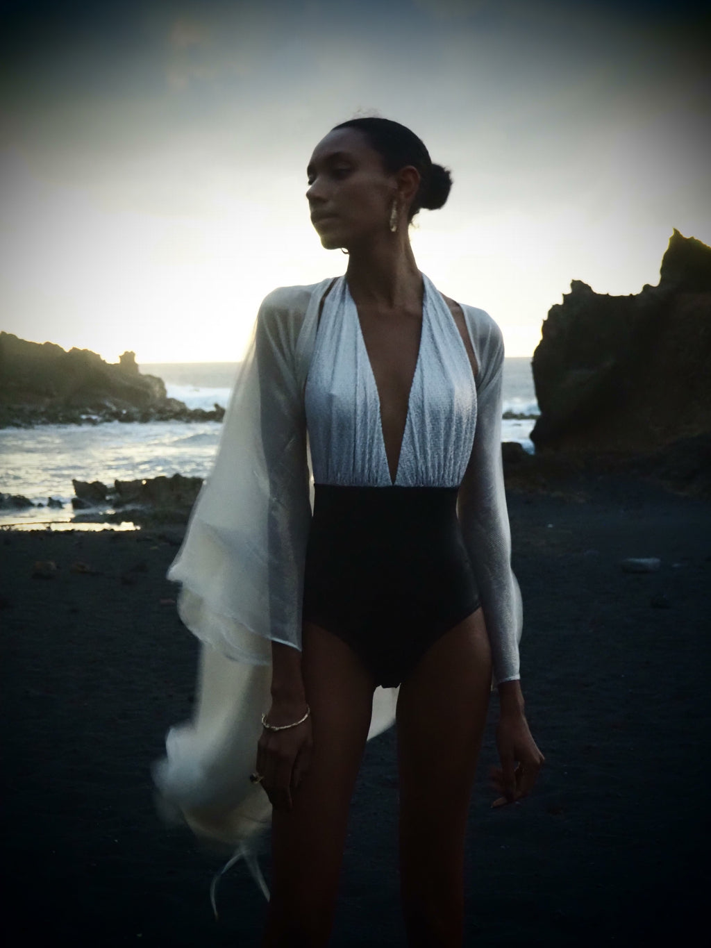 Marilyn Swimsuit in 2-tone Gold Texture and black Metallic