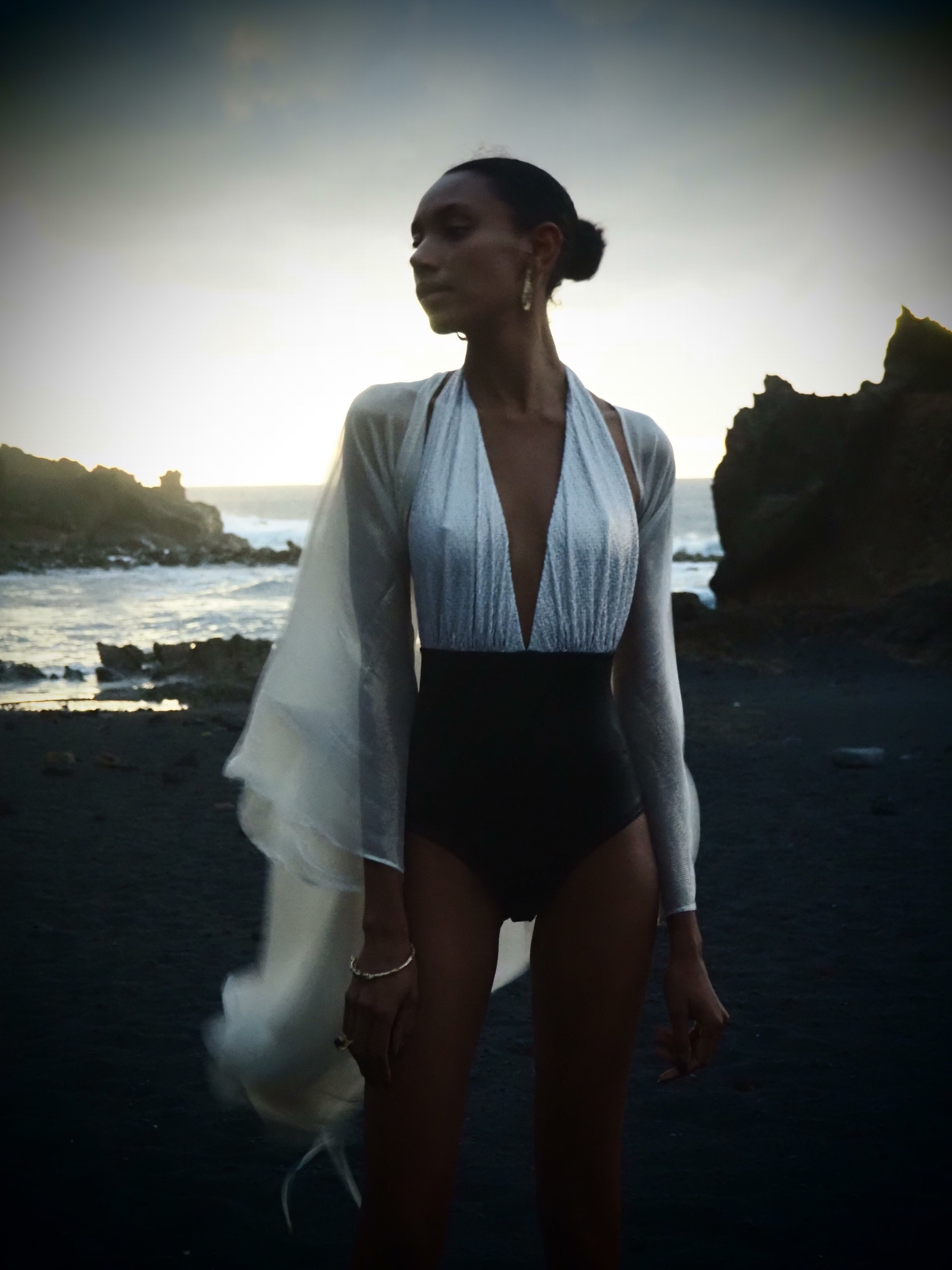 Marilyn Swimsuit in 2-tone Gold Texture and black Metallic