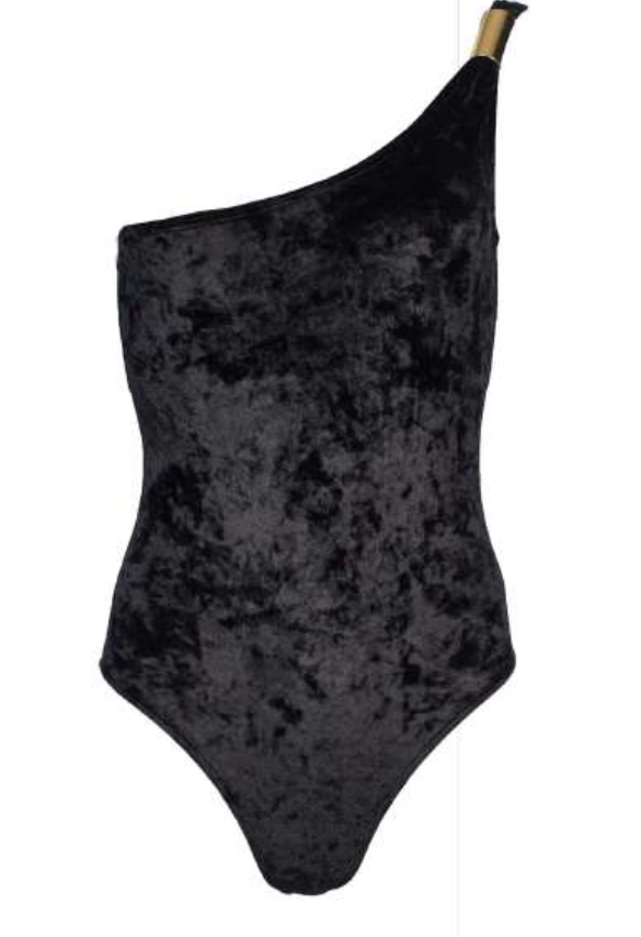 Ava Asymmetric Swimsuit Raven Crushed Velvet