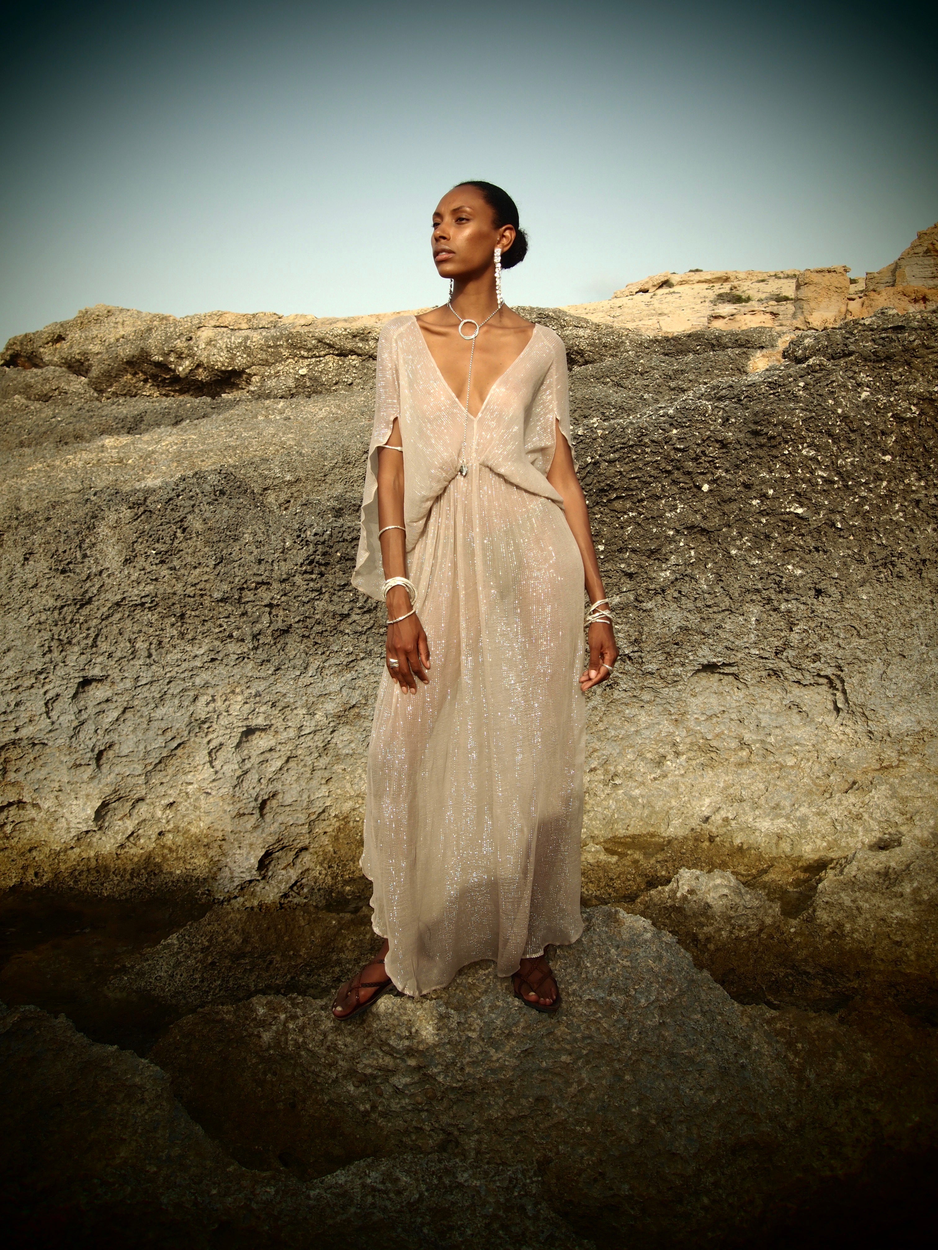 Silver Metallic Venus Kaftan