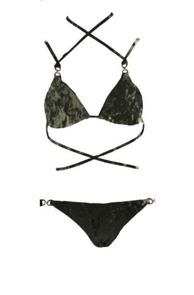 Seaweed Green crushed Velvet Brooklyn Bikini