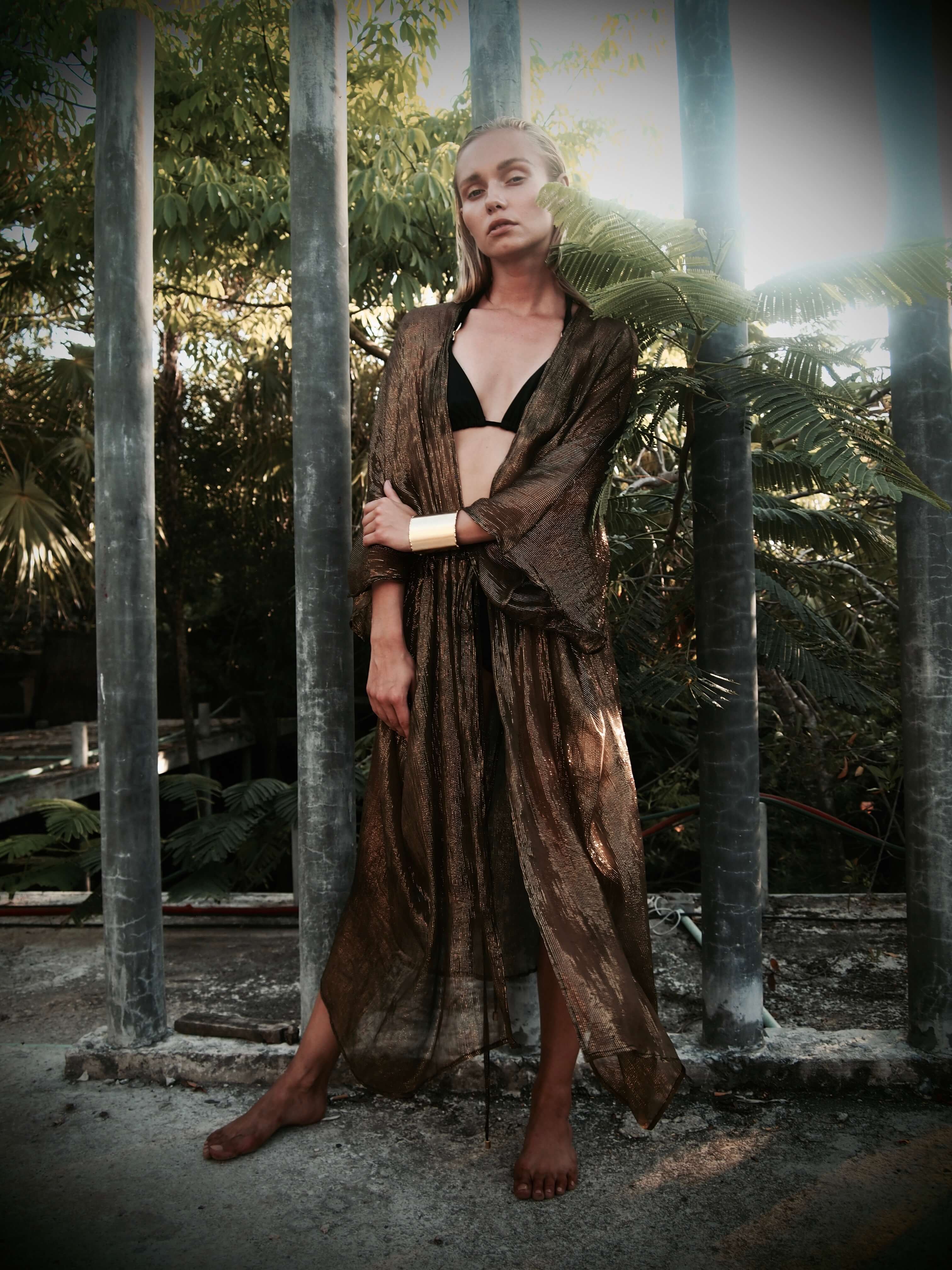 Gold Metallic Vivian Silk Kimono | Designer Beachwear | MONA SWIMS Gold Metallic Vivian Silk Kimono | Designer Beachwear | MONA SWIMS