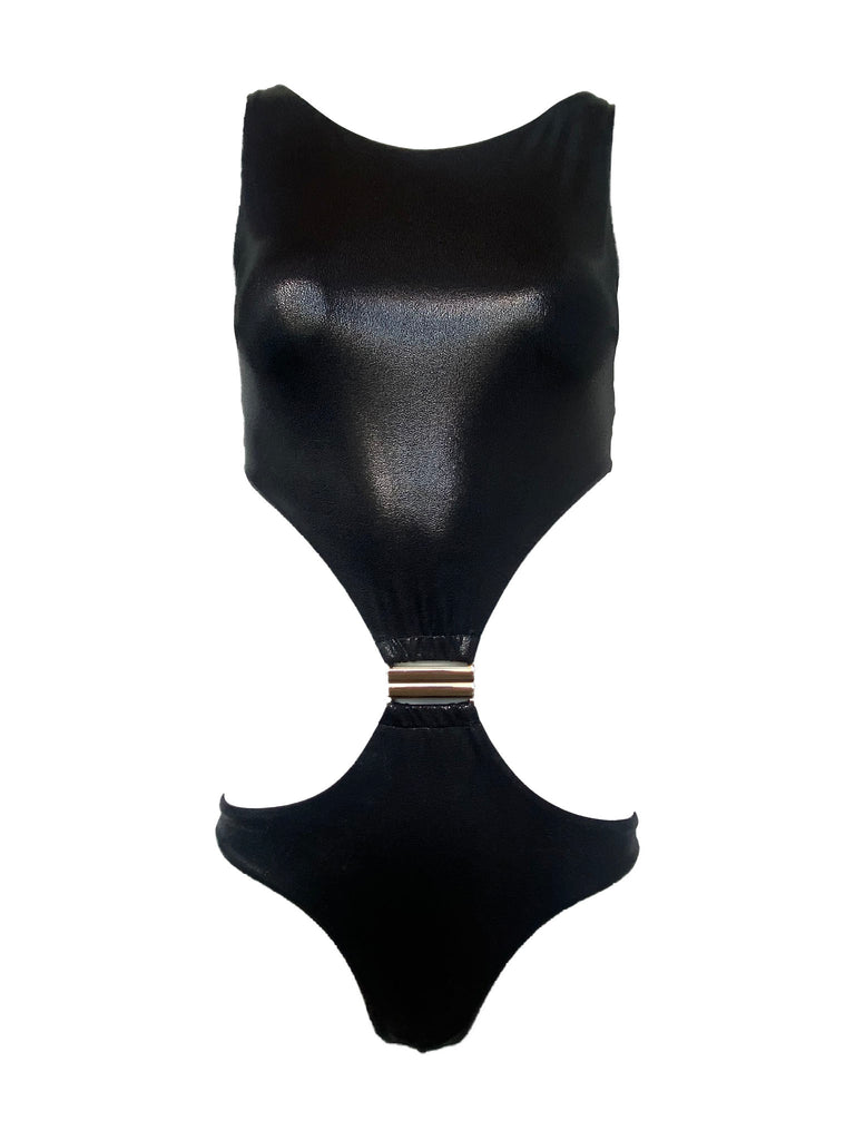 Black Metallic Kaia Cut-out Swimsuit