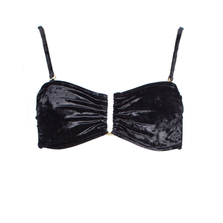 Brigit Bandeau Bikini Top Black Crushed Velvet
