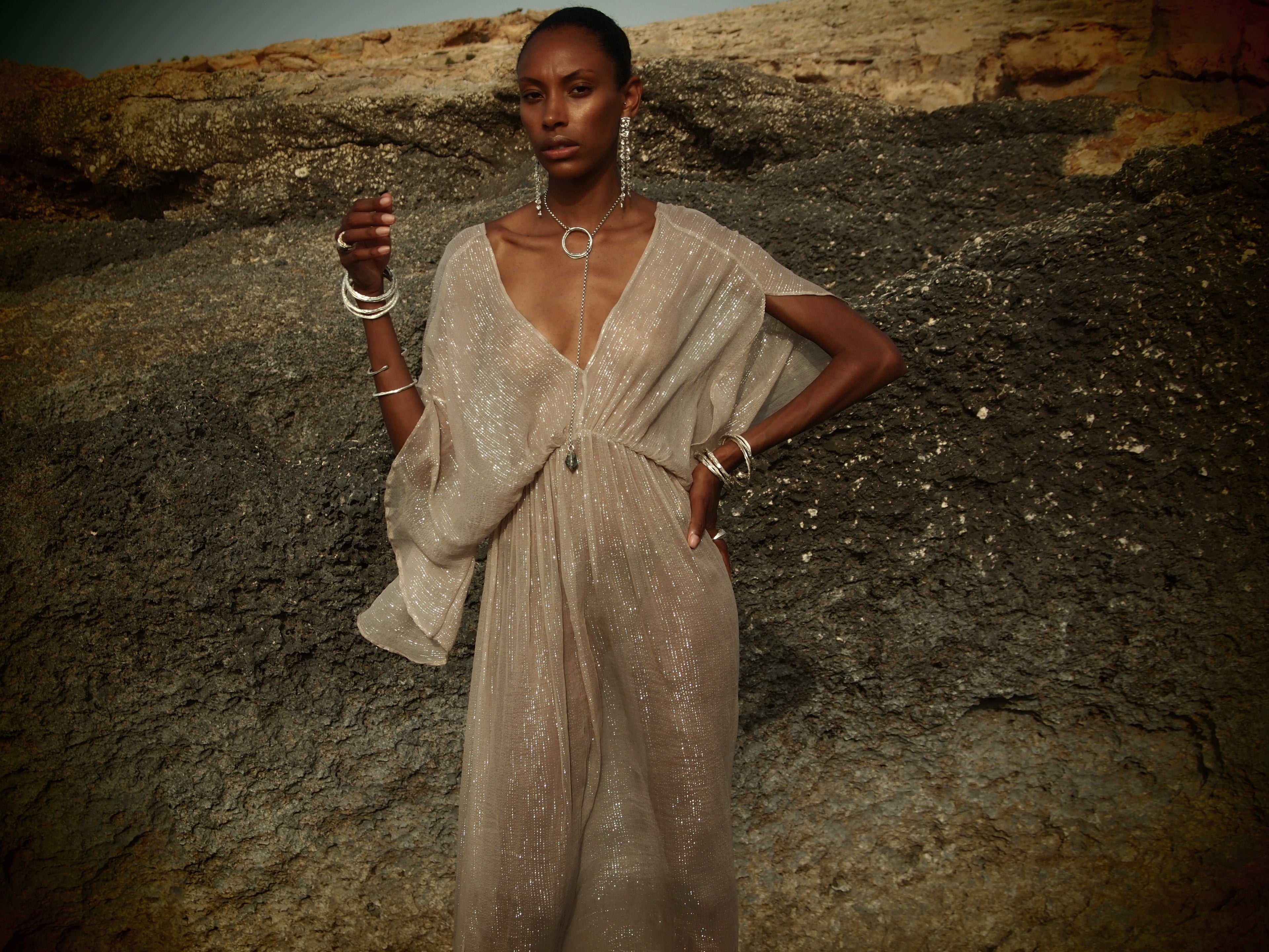 Silver Metallic Venus Kaftan