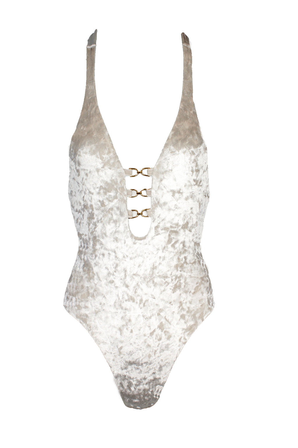 Halter Crushed Velvet Oyster Swimsuit | Luxury Swimwear | MONA SWIMS