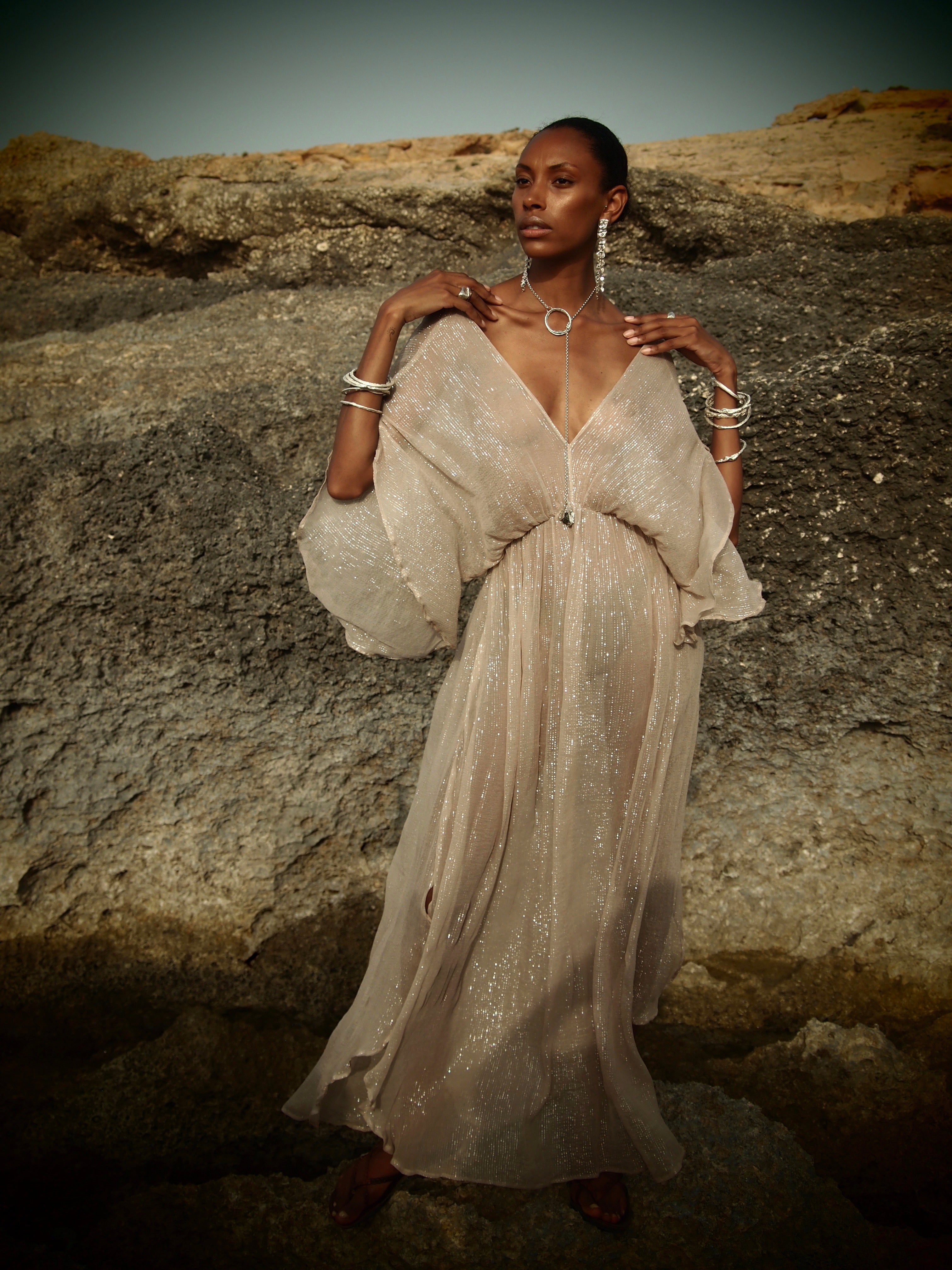 Silver Metallic Venus Kaftan